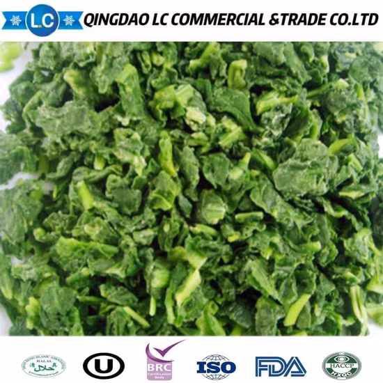 Spinaci tritati congelati freschi IQF di colore naturale di vendita calda